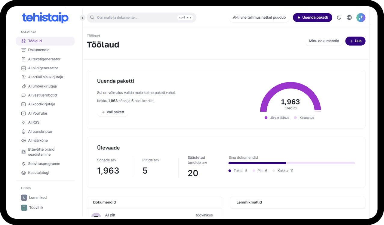MagicAI Dashboard Mockup