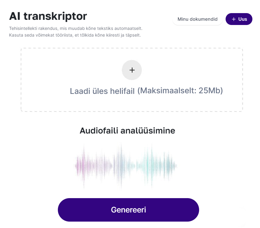 Laadi üles, analüüsi, genereeri